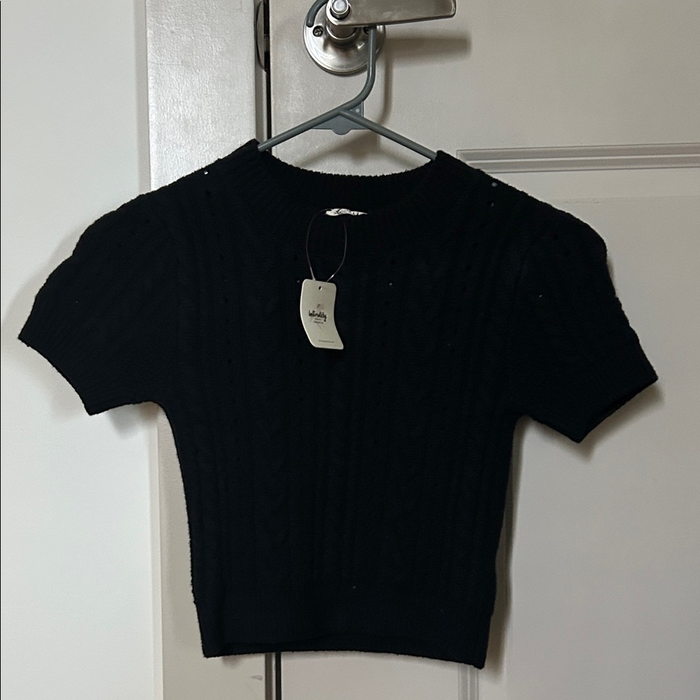 Free People Black Short Sleeve Knit Top